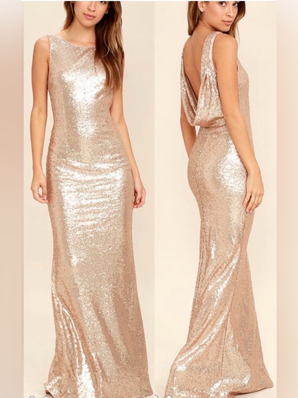 Lulu's Gold Sequin Open Back Maxi Gown